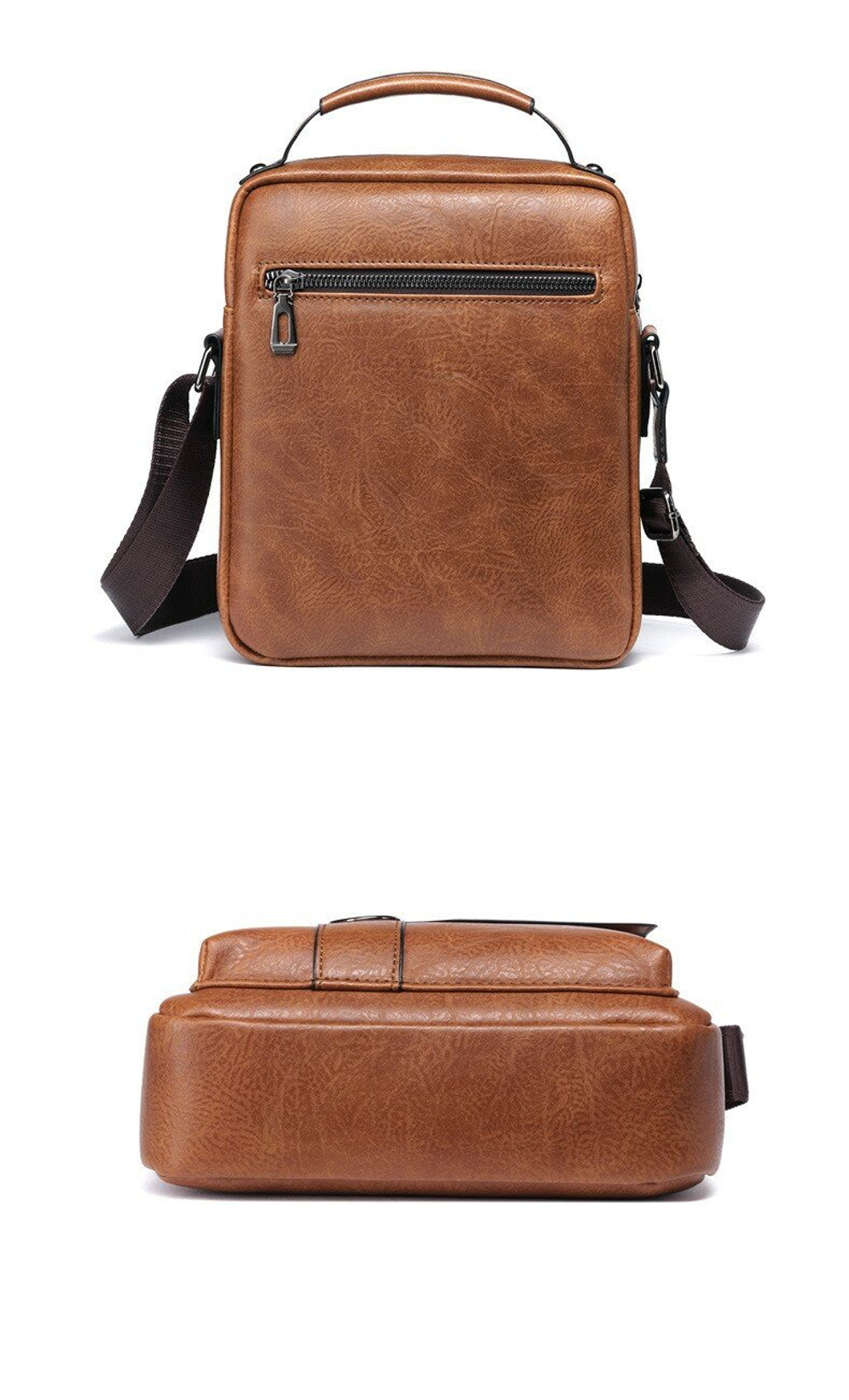 Сумка мужская через плечо кожаная, коричневая