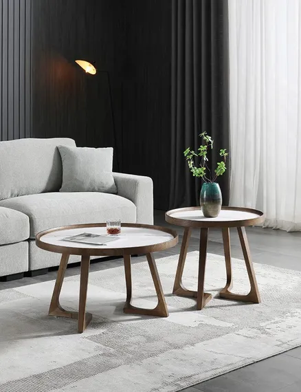 Журнальный столик Vario Ø80х46 см, белая керамика, орех