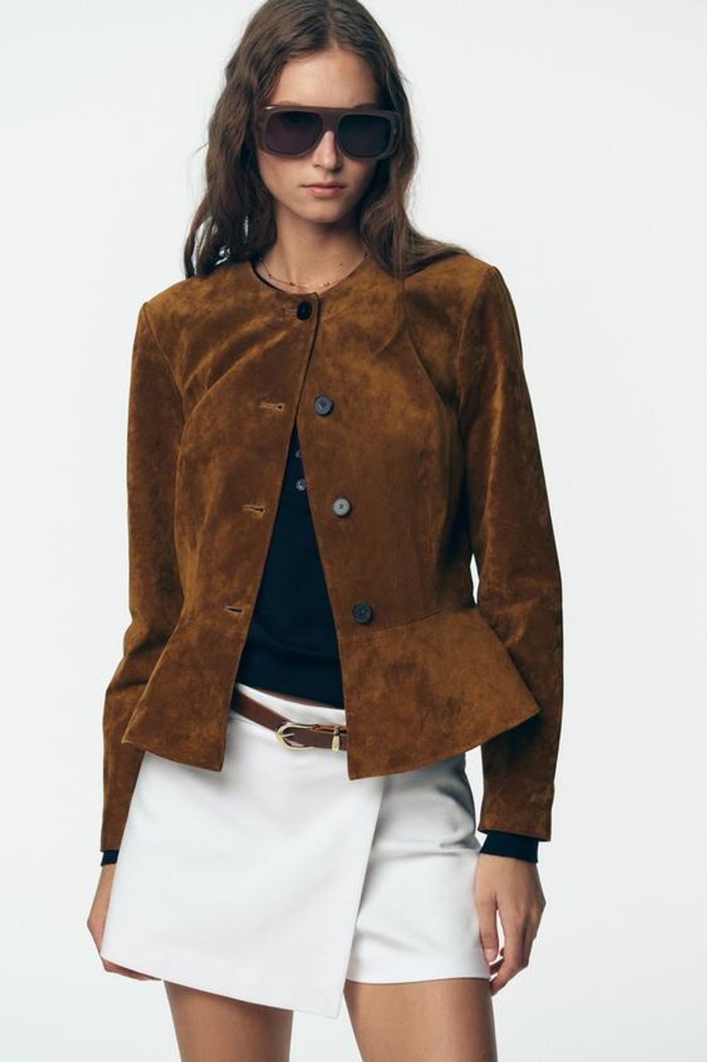 ZARA ЮБКА-ШОРТЫ С ЗАПÁХОМ И РЕМНЕМ, ЖЕЛТОВАТО-БЕЛЫЙ