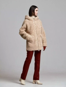 Шуба женская чебурашка тедди экомех, бежевая, SilverFox