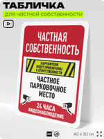 Табличка для частной территории "Частная собственность, парковочное место", на дом, для участка, организаций, предупреждающая, 40х30 см, Silver Plane x Айдентика Технолоджи