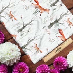 Ткань дюспо грациозная лисица между деревьями