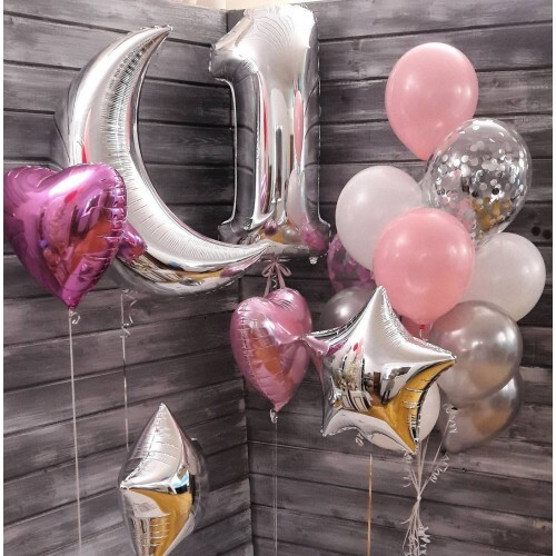 Сет из шаров «Серебристый Полумесяц с Цифрой»