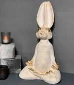 Копилка из гипса «Заяц Йога» 42см (белый с золотом)