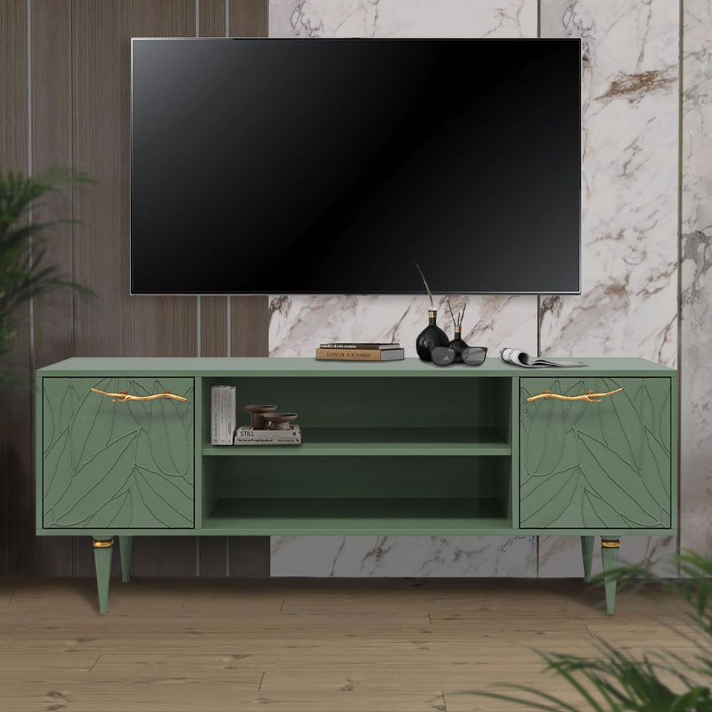 Тумба под ТВ Арт Колор leaves 155см Классик Голд Зеленый нефрит