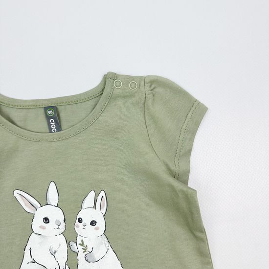 Футболка хлопковая "Нежные зайчики" оливковый хаки