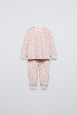 ZARA ВЕЛЮРОВАЯ ПИЖАМА С ЦВЕТОЧНЫМ ПРИНТОМ, РОЗОВЫЙ