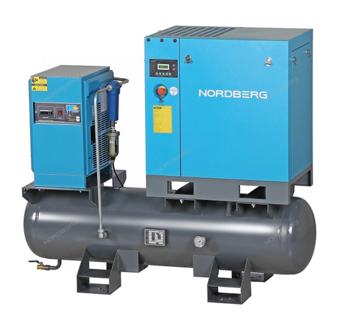 Компрессор винтовой, 7,5 кВт, 10 бар, 900 л/мин, ресивер 260л, IP55, осушитель NORDBERG NCC10RD