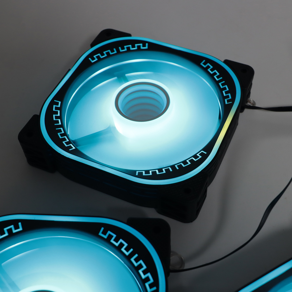 Комплект из 3 вентиляторов TESLA RGB120-XB3, 120мм, 1200rpm, Molex, черный-белый/RGB, 38CFM, 21дБ, антивибропрокладки, бесконечное зеркало, изменение скорости анимации подсветки (TSL-120-XB3)