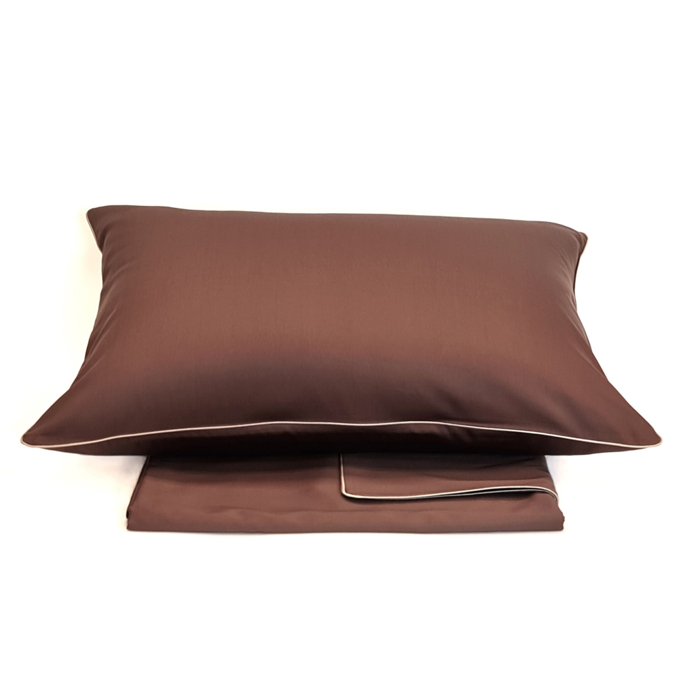 Постельное белье 2 спальное евро макси Сlaire&Caroll Lune коричневое с бежевым кантом