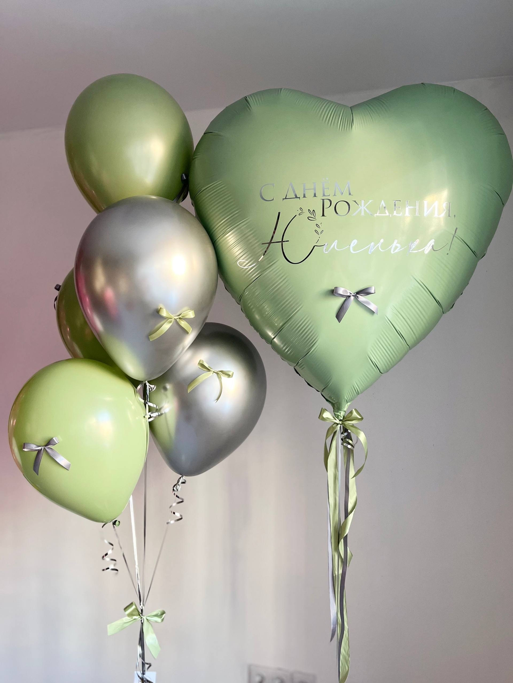 Воздушные шары для девушки оливка/серебро№4062