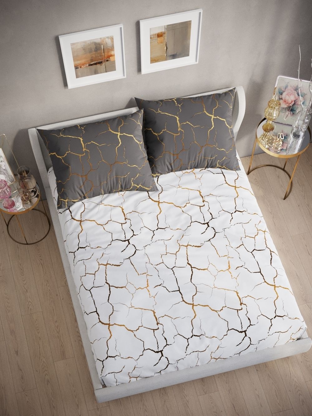 Постельное белье поплин Сказка "Кракле (серый)/Кракле (белый)" 1,5-сп  Наволочка 50х70 см 1 шт Простынь  150x215 смПододеяльник 145x215 см