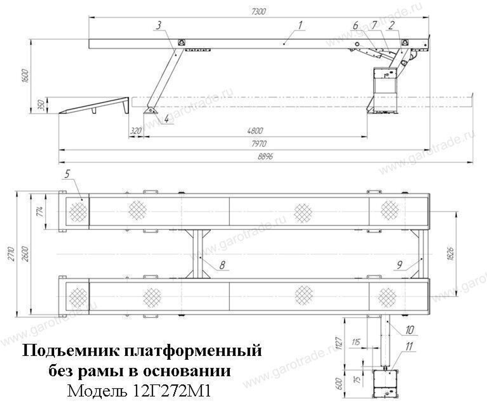 Подъемник платформенный параллелограммный без рамы в основании ГП 12 т 12Г272М1