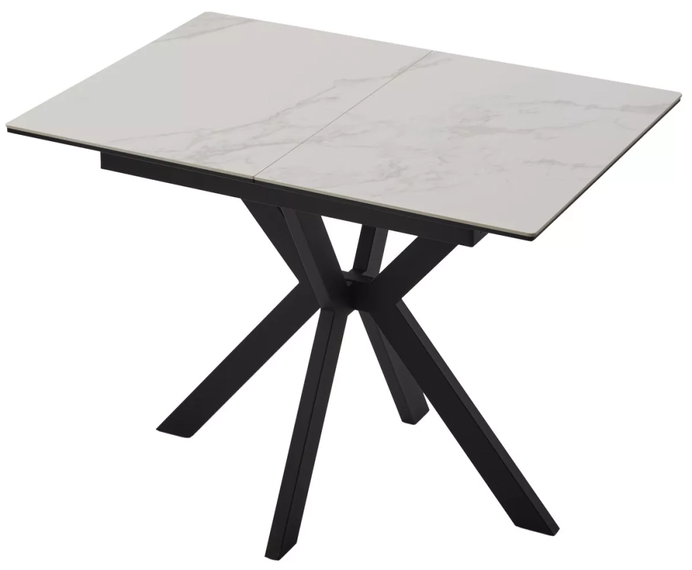 Стол КОМИЛЬФО МИНИ 100 БЕЛЫЙ МРАМОР с прожилками латте, керамика / ЧЕРНЫЙ, М-City