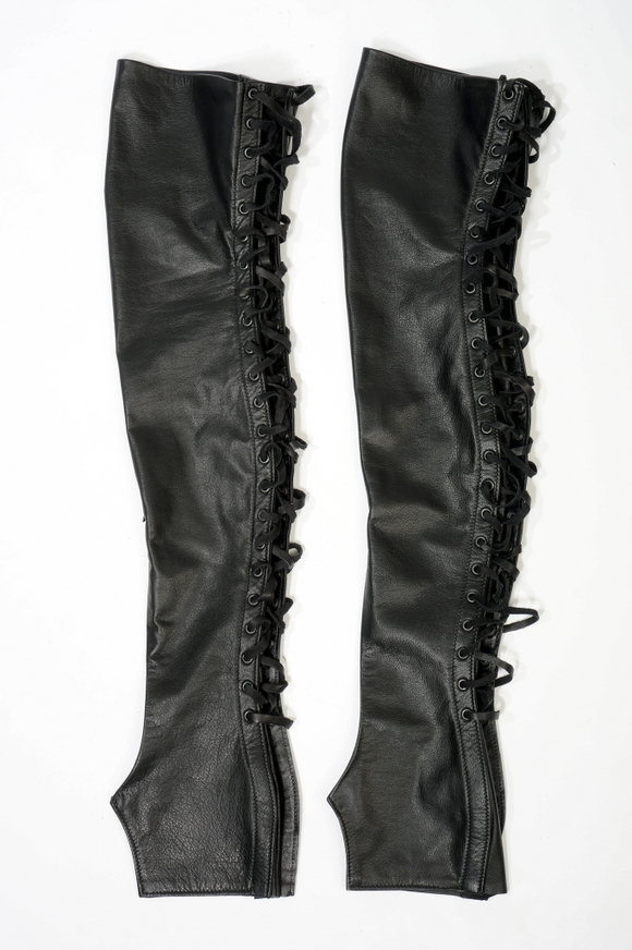 Кожаные женские высокие гамаши до середины бедра