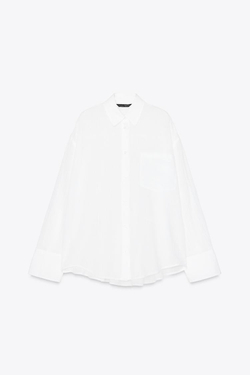 ZARA РУБАШКА ОВЕРСАЙЗ ИЗ ШИФОНА, БЕЛЫЙ