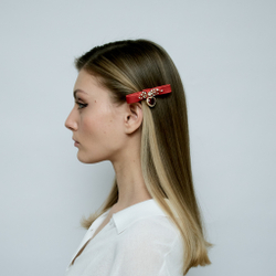 Бант "Стрекоза" красный с золотым декором и каплей