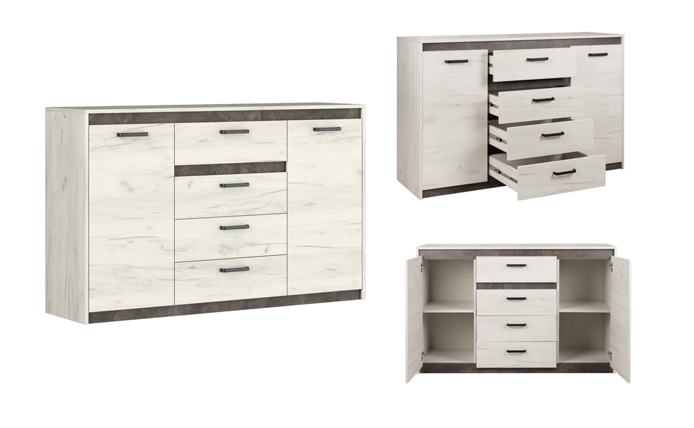 Комод комбинированный Прага дуб белый крафт/ателье темное