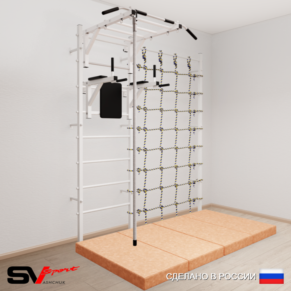 Шведская стенка Sv Sport усиленная 64040 (Турник рукоход/Брусья/Канат/Мат 2м/Канатный лаз)