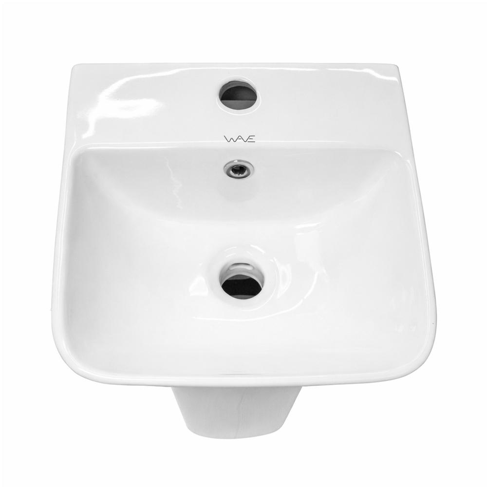 Умывальник-моноблок MONO WAVE 340*340*835 ш*г*в, с хром переливом, белый, прямоуг