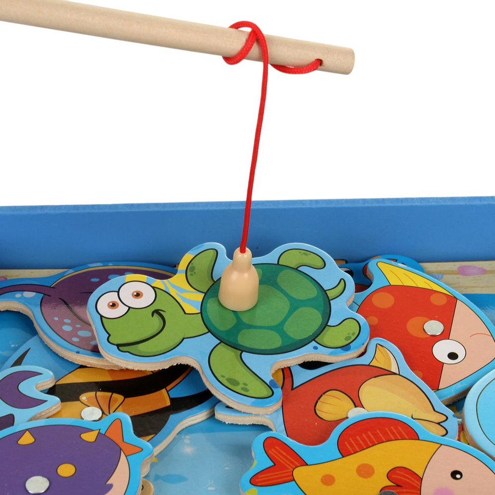 Развивающая игрушка деревянная Рыбалка маленькая с рыбкаами, коробка C-41671