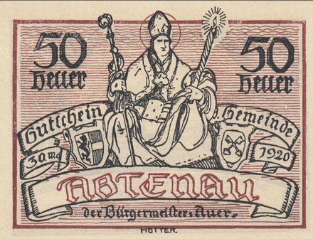 Австрия 50 геллеров 1920 Абтенау aUNC