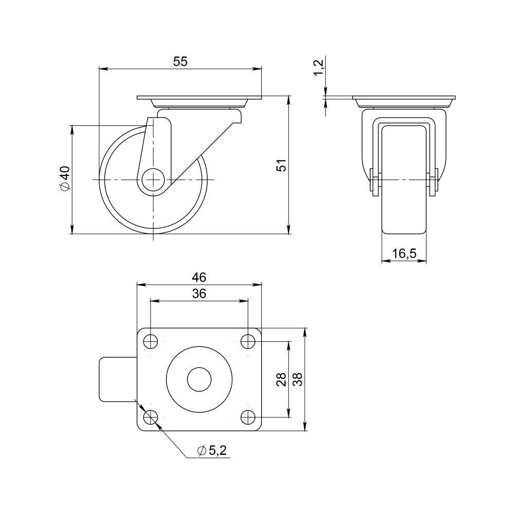 Опора колесная с площадкой WL/B-40P/30kg пластик