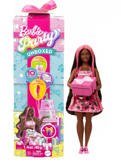 Кукла Барби Парти Пет Берсдей Barbie Party Unboxed Pet Birthday JFG71 кукла-сюрприз с питомцем и аксессуарами  3+