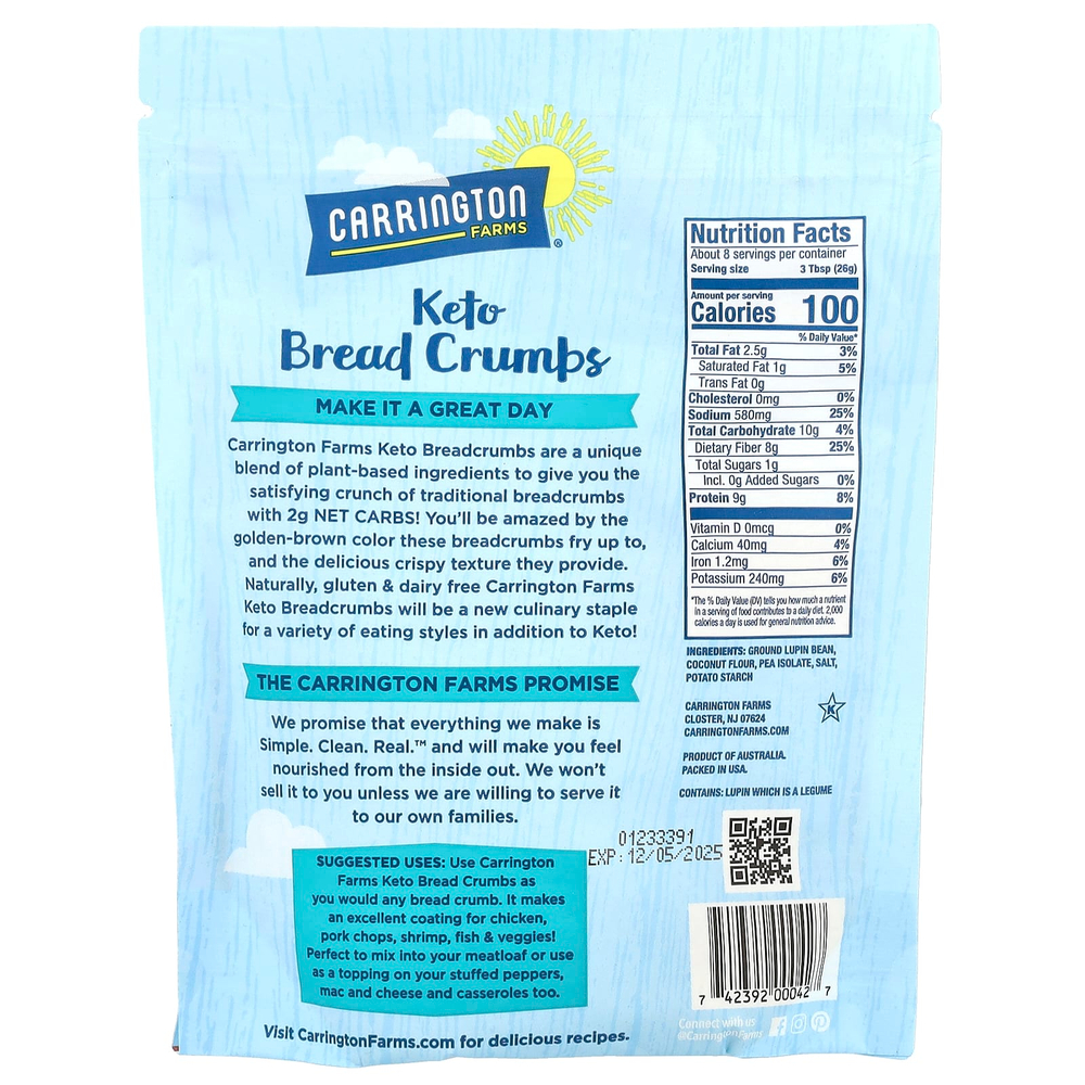 Carrington Farms, Keto Bread Crumbs, без добавок, 198 г (7 унций)