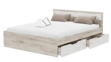 ГАРМОНИЯ КР 605 кровать с ящиками  1,4х2,0 (Крафт)фасад ДУБ КРАФТ БЕЛЫЙ/корпус ДУБ КРАФТ СЕРЫЙ