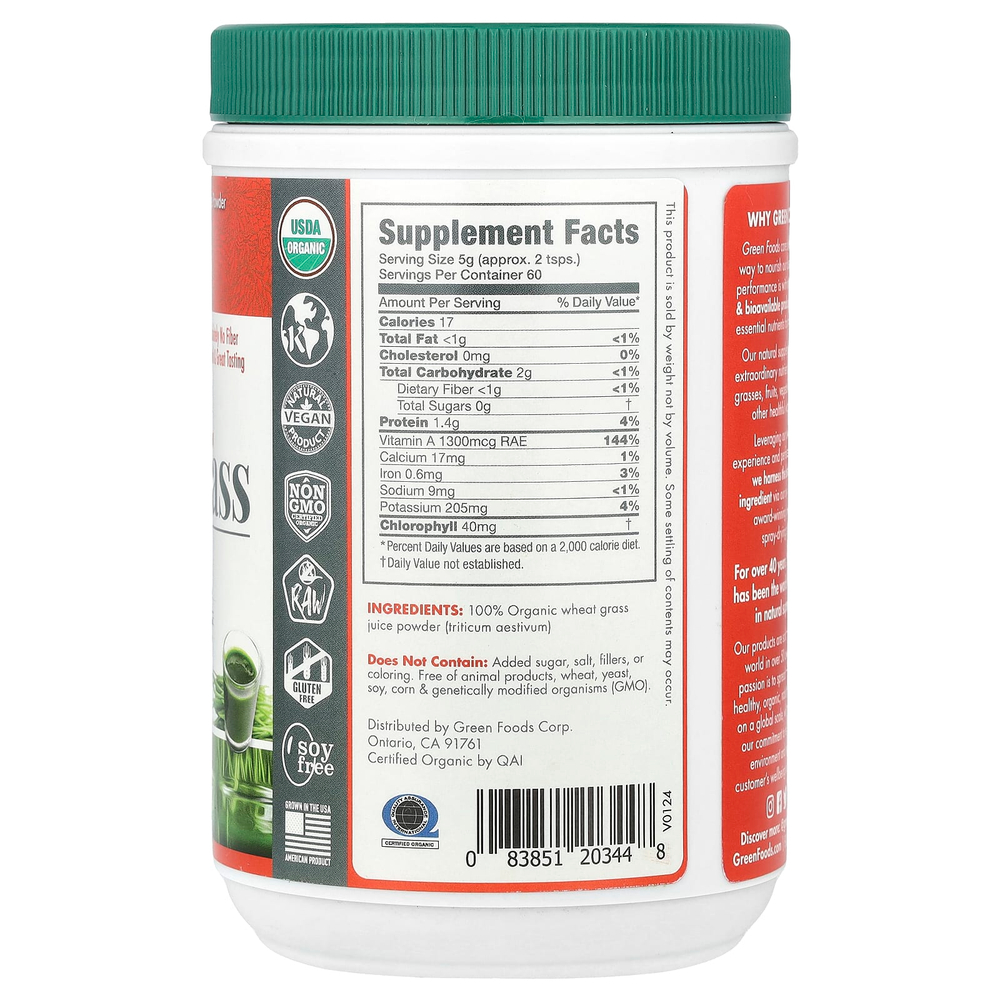 Green Foods, Органические сырые ростки пшеницы, 300 г (10,6 унции)