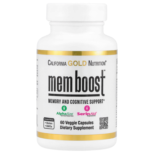 California Gold Nutrition, MEM Boost™, добавка для поддержки памяти и когнитивных функций с альфа-ГФХ, экстрактом ежовика гребенчатого, экстрактом кофейных плодов и фосфатидилсерином, 60 растительных капсул