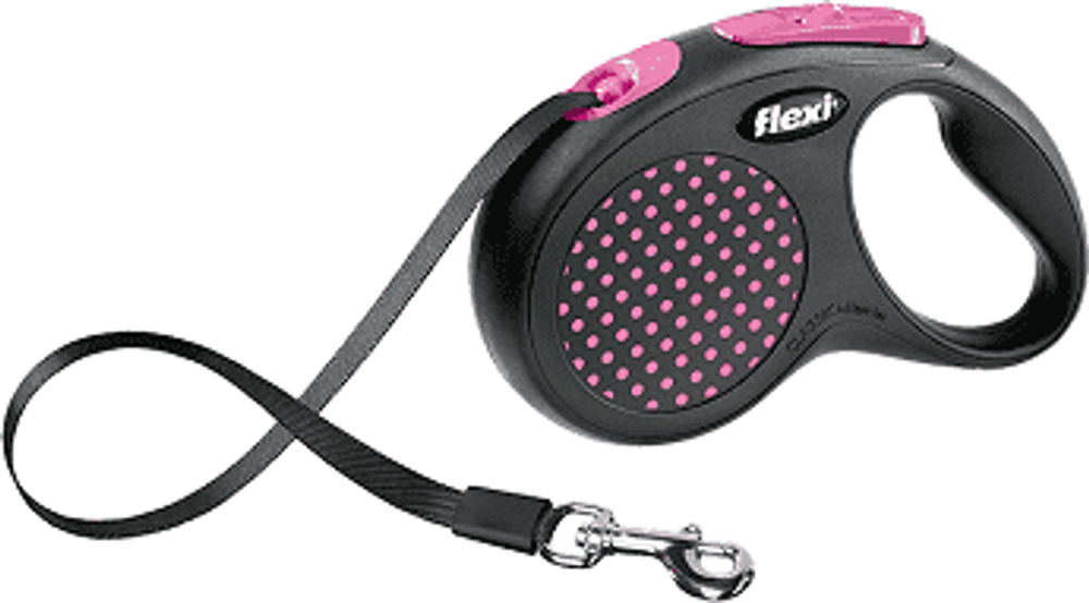 FLEXI рулетка Design M-L (до 50 кг) 5 м лента черная/розовый горошек