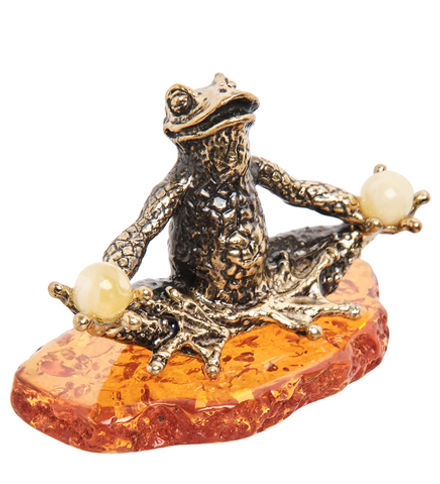 Народные промыслы AM-2145 Фигурка «Лягушка в медитации» (латунь, янтарь)