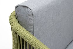 "Канны" кресло плетеное из роупа, каркас алюминий светло-серый (RAL7035) муар, роуп салатовый меланж круглый, ткань светло-серая