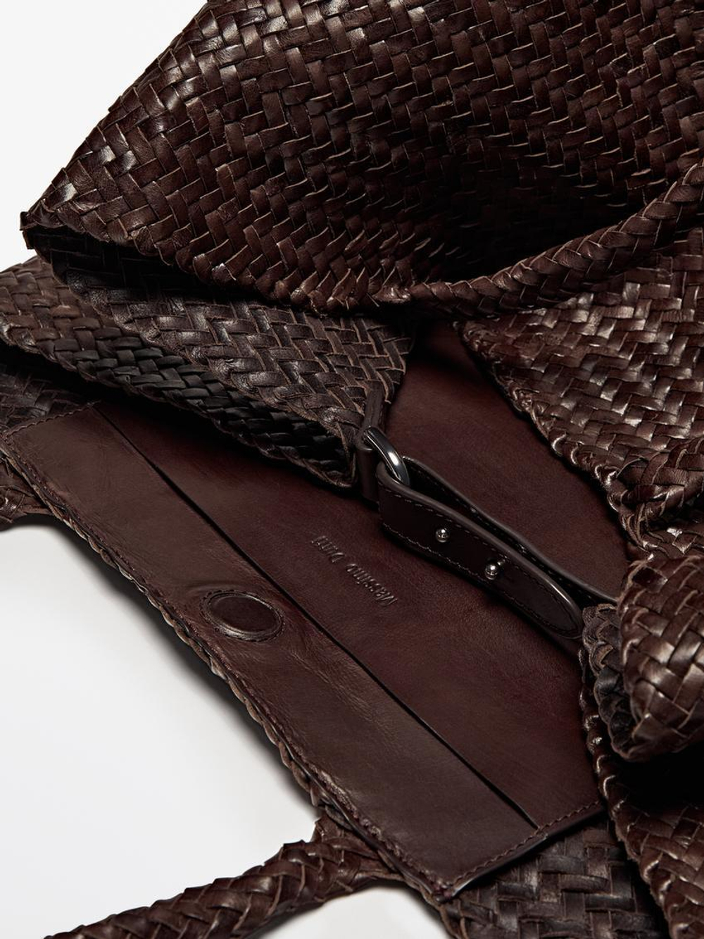 Massimo Dutti Большая плетеная сумка-шопер из кожи наппа, коричневый