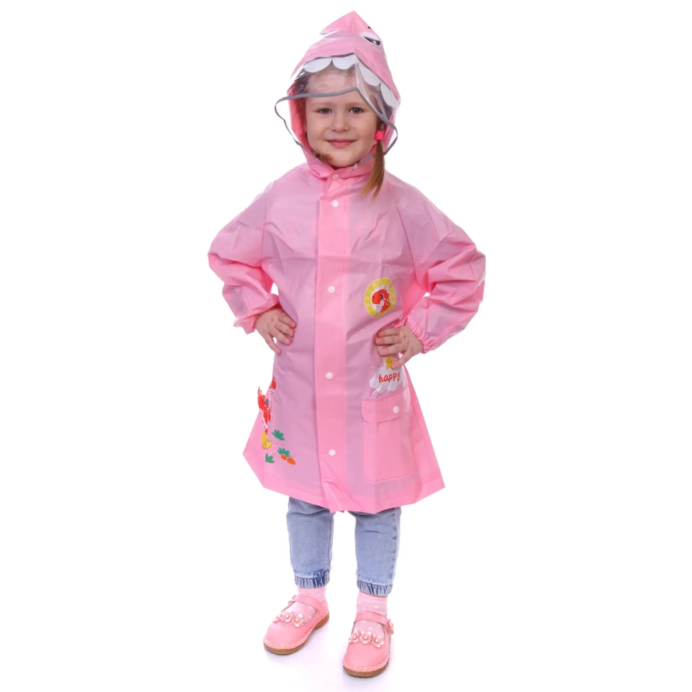 Дождевик-плащ детский «Рокки-Динозаврик» с капюшоном, рукава на резинке, цвет розовый, размер M(64*46см) ДоброСад