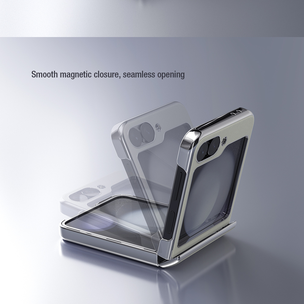 Чехол белого цвета от Nillkin для смартфона Samsung Galaxy Z Flip 6 5G, серия CamShield Flip Leather Case