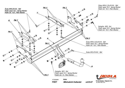 Фаркоп IMIOLA Y.021 Mitsubishi Outlander 2003-2007(паспорт и сертификат в комплекте)(без электрики)
