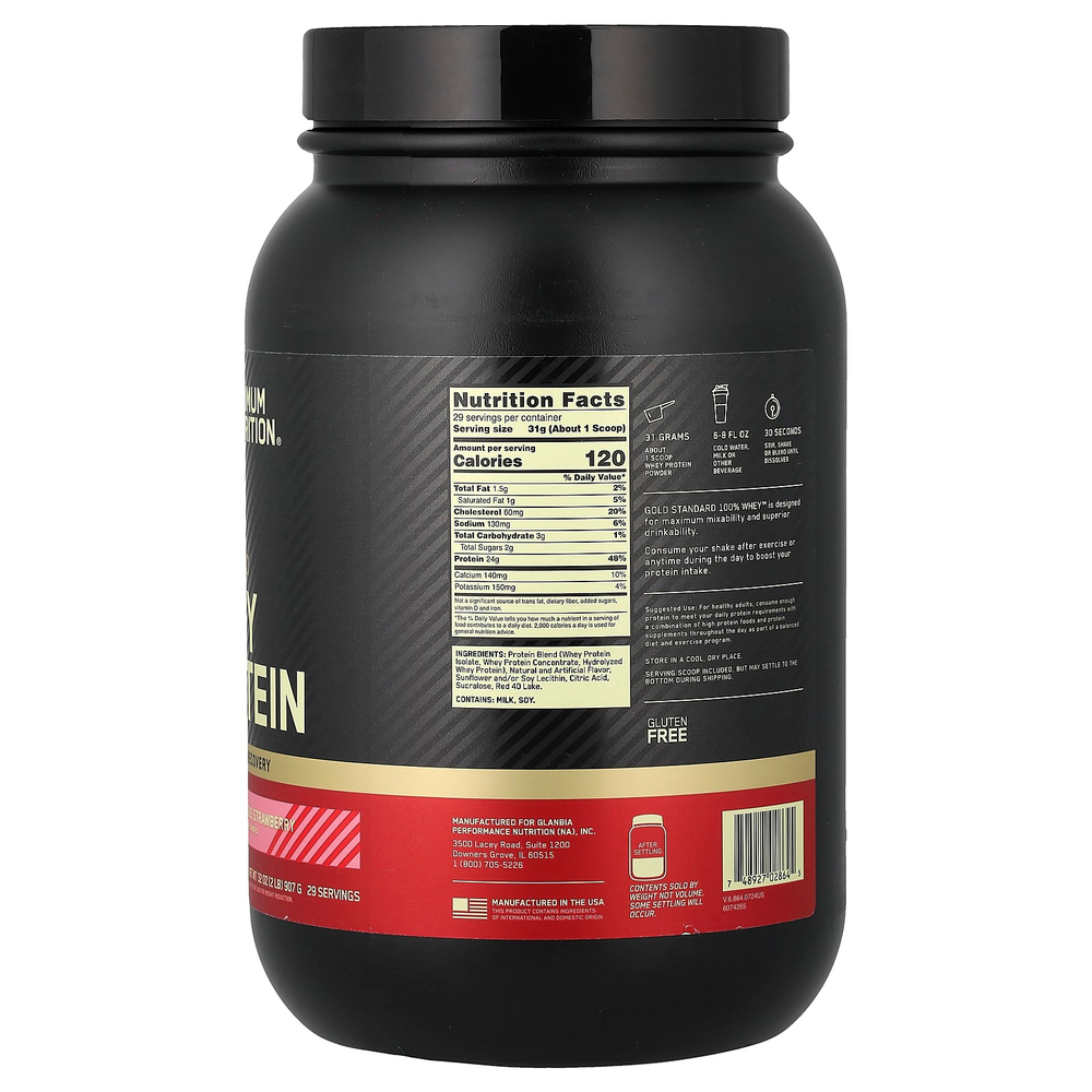 Optimum Nutrition, Gold Standard, 100% Whey, со вкусом клубники, 907 г (2 фунта)
