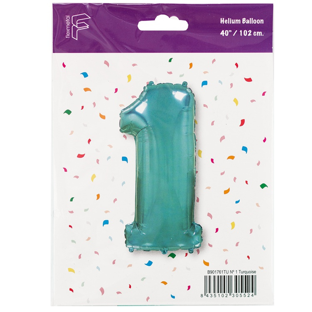 Шар фольгированный Цифра 1 97 см (Бирюзовый)