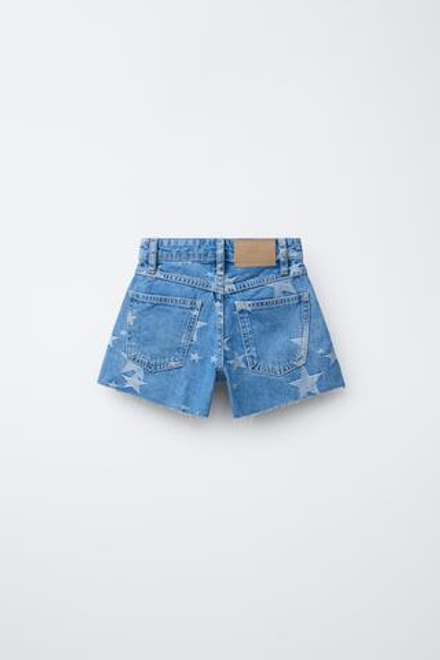 ZARA ДЖИНСОВЫЕ ШОРТЫ СО ЗВЕЗДАМИ, СИНИЙ