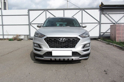 Защита переднего бампера (нержавейка) Hyundai Tucson Turbo (2018-2021) d57+d42 с декор элем (черный)