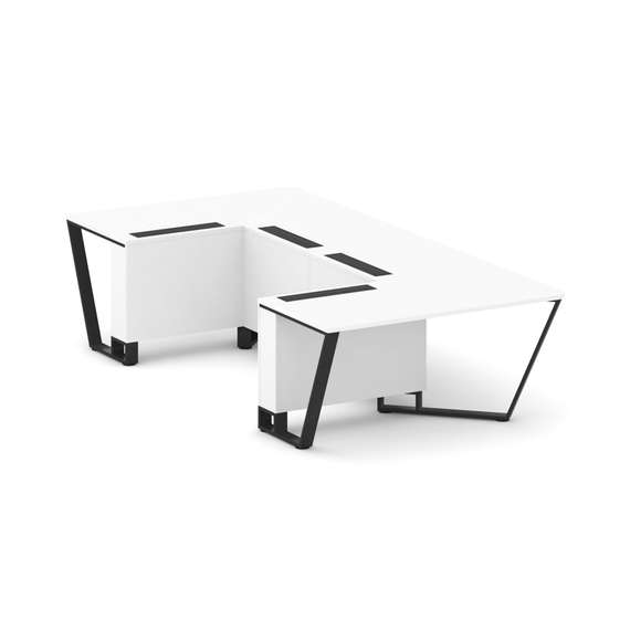 Steel Meet Стол переговорный П-образный KDK-PR.B.SP-07P Белый Бриллиант/Металл Черный 1600*3200*750