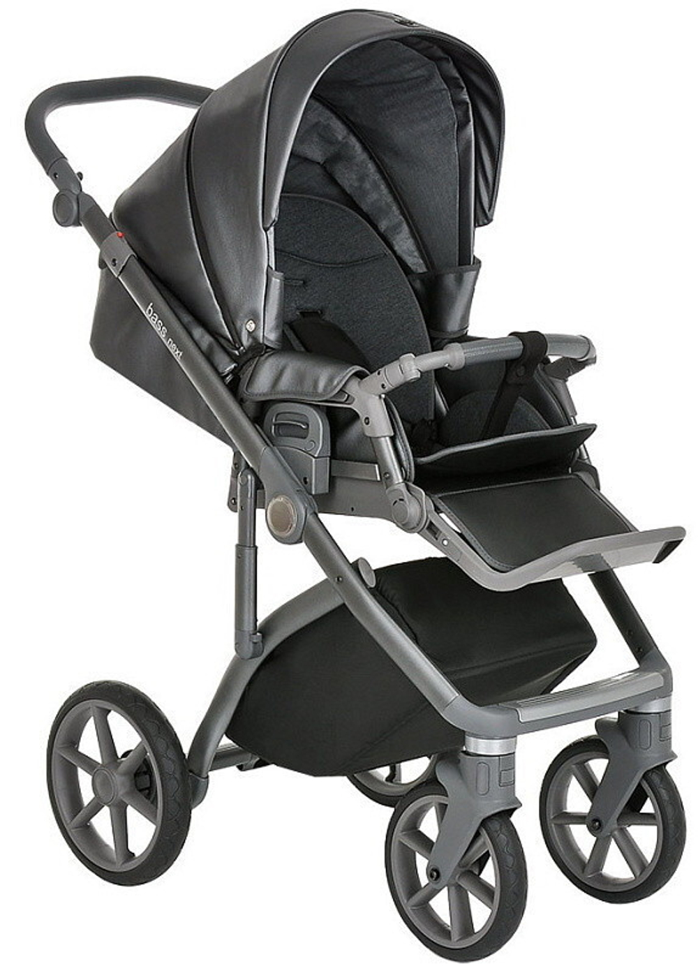 Детская коляска Roan Bass Next Кожа 3 в 1 с автокреслом Tutis Elo Lux EduSky Black RN083/1 Graphite Pearl
