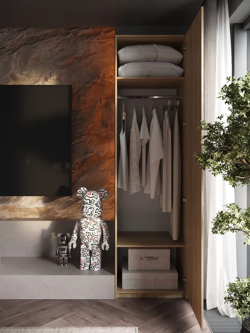 Шкаф Распашной Бежевый 61х220x52,5 SOHO