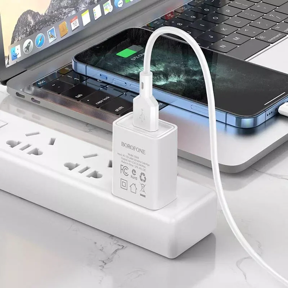 Зарядное сетевое с кабелем MicroUSB 1-метр 2.1А BOROFONE BA68A