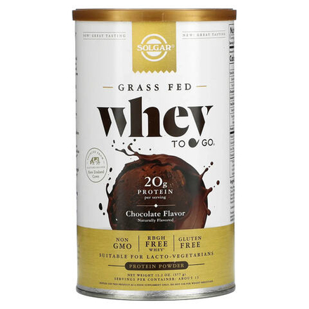 Solgar, Grass Fed Whey To Go®, протеиновый порошок, шоколад, 377 г (13,2 унции)