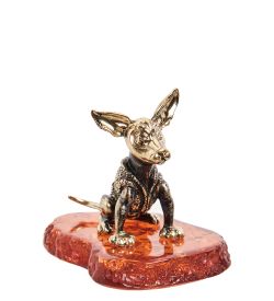 Народные промыслы AM- 580 Фигурка «Той-терьер» (латунь, янтарь)