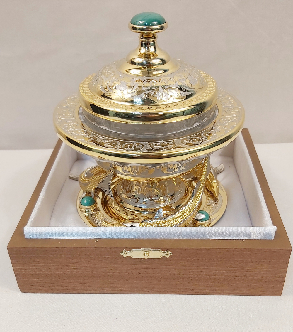 Икорница "Царский подарок" с малахитом